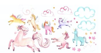 Krásna dekoračná nálepka na stenu rozprávkové jednorožce 60 x 120 cm