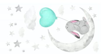 Krásna detská nálepka na stenu pre chlapčeka zaľúbený zajačik 80 x 160 cm