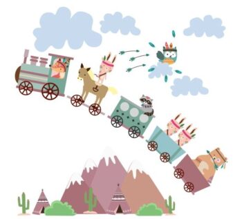 Krásna detská nálepka na stenu zvieratká vo vláčiku 60 x 120