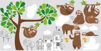 Krásna veľká nálepka na stenu do detskej izby leňochodia rodinka 100 x 200 cm