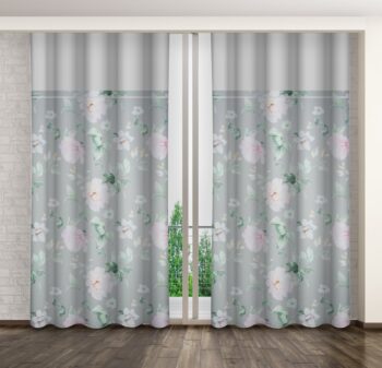 Krásne šedé závesy s potlačou rúžových kvetov pivoňky Dĺžka: 250 cm