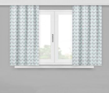 Krásny dekoračný záves v modro-sivej farbe so vzorom, krátky 160x170