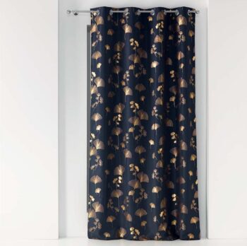 Krásny tmavo modrý luxusný záves so zlatým ginkgo vzorom 140 x 260 cm