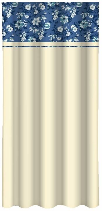Krémový dekoračný záves s potlačou bielych a modrých kvetov Šírka: 160 cm | Dĺžka: 250 cm