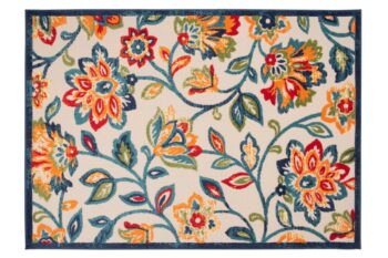 Krémový terasový koberec s farebnými kvetami Šírka: 140 cm | Dĺžka: 200 cm