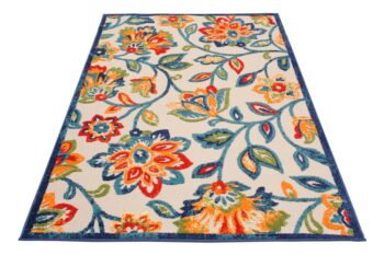Krémový terasový koberec s farebnými kvetami Šírka: 140 cm | Dĺžka: 200 cm