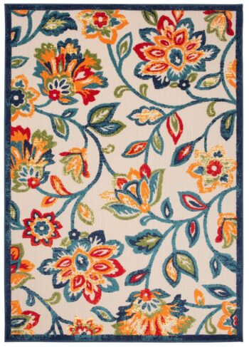 Krémový terasový koberec s farebnými kvetami Šírka: 140 cm | Dĺžka: 200 cm