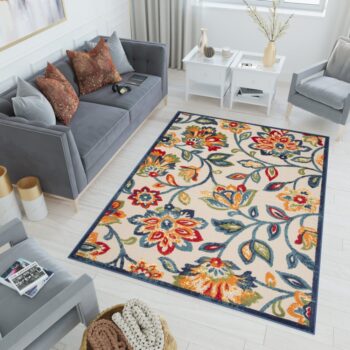 Krémový terasový koberec s farebnými kvetami Šírka: 140 cm | Dĺžka: 200 cm