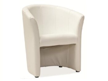 Elegantné kreslo TM-1 je vhodné do moderných obývačiek kancelárii či barov. Je potiahnuté ekokožou bielej farby. Rozmer kresla (v/š/h) 76 x 67 x 47 cm. Plastové nožičky. V ponuke vo viacerých farebných prevedeniach.