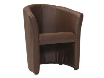 Elegantné kreslo TM-1 je vhodné do moderných obývačiek kancelárii či barov. Je potiahnuté ekokožou hnedej farby. Rozmer kresla (v/š/h) 76 x 67 x 47 cm. Plastové nožičky. V ponuke vo viacerých farebných prevedeniach.