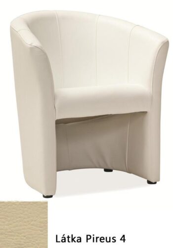 Elegantné kreslo TM-1 je vhodné do moderných obývačiek kancelárii či barov. Je potiahnuté ekokožou krémovej farby. Rozmer kresla (v/š/h) 76 x 67 x 47 cm. Plastové nožičky. V ponuke vo viacerých farebných prevedeniach.