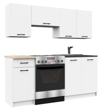 Kuchynská linka COOK180 Hľadáte kompaktnú, ale priestrannú kuchynskú linku? Predstavujeme vám COOK180 - ideálne riešenie pre menšie priestory, ktoré nekompromituje na funkčnosti ani dizajne.  Typ: Kuchynská linka < li>Materiál: LTD Rozmery: 203 x 180 x 46 cm Farba: Biela Tvar: Obdĺžnikový, rovný Vybavenie: 1 zásuvka a metalbox  Šírka: 180 cm Počet políc: 8  Model COOK180 je navrhnutý pre tých , Ktorí potrebujú efektívne využiť priestor svojej kuchyne. S ôsmimi policami a dodatočnou zásuvkou metalbox ponúka dostatok miesta na všetky vaše kuchynské potreby. Kvalitný materiál LTD a bezchybné spracovanie zaručuje dlhú životnosť a odolnosť. V nádhernom bielom prevedení sa táto kuchynská linka stane skvelým doplnkom vášho interiéru. Vyberte si kvalitu a štýl s COOK180!