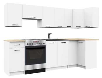 Kuchynská linka COOK300 Potrebujete priestrannú a elegantnú kuchynskú linku? Spoznajte COOK300 - vrcholný model pre tých, ktorí chcú spojiť funkčnosť s moderným dizajnom.  Typ: Kuchynská linka Materiál: LTD Rozmery: 203 x 300 x 46 cm Farba: Biela  Tvar: Obdĺžnikový, rovný Vybavenie: 1 zásuvka a metalbox Šírka : 300 cm Počet políc: 16  Model COOK300 ponúka nielen ohromujúcu šírku 300 cm, ale aj 16 praktických políc, vďaka ktorým zorganizujete všetky kuchynské potreby. V kombinácii s jednou zásuvkou a metalboxom máte istotu, že všetko, čo potrebujete, bude mať svoje miesto. Čistá biela farba dodá vašej kuchyni svetlosť a vzdušnosť, zatiaľ čo kvalitný materiál LTD zaručuje dlhú životnosť a jednoduchú údržbu. Urobte svoju kuchyňu stredom domova s COOK300!