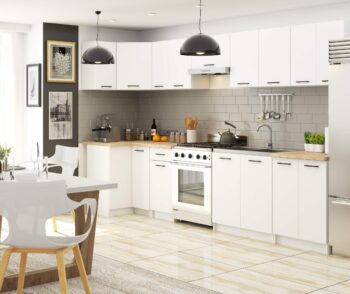 Kuchynská linka COOK300 Potrebujete priestrannú a elegantnú kuchynskú linku? Spoznajte COOK300 - vrcholný model pre tých, ktorí chcú spojiť funkčnosť s moderným dizajnom.  Typ: Kuchynská linka Materiál: LTD Rozmery: 203 x 300 x 46 cm Farba: Biela  Tvar: Obdĺžnikový, rovný Vybavenie: 1 zásuvka a metalbox Šírka : 300 cm Počet políc: 16  Model COOK300 ponúka nielen ohromujúcu šírku 300 cm, ale aj 16 praktických políc, vďaka ktorým zorganizujete všetky kuchynské potreby. V kombinácii s jednou zásuvkou a metalboxom máte istotu, že všetko, čo potrebujete, bude mať svoje miesto. Čistá biela farba dodá vašej kuchyni svetlosť a vzdušnosť, zatiaľ čo kvalitný materiál LTD zaručuje dlhú životnosť a jednoduchú údržbu. Urobte svoju kuchyňu stredom domova s COOK300!