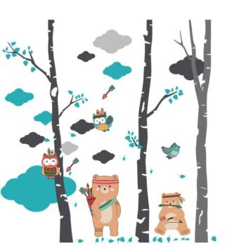 Kvalitná nálepka na stenu s rozkošnými motívom zvieratká indiáni 150 x 300 cm