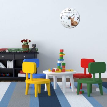 Kvalitné detské nástenné hodiny 30 cm so zajačikom