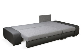 Sedačka LADA patrí medzi menšie rohové sedačky. Jednoduché línie sedačky sú doplnené elegantným zaoblením a štýlovými lesklými nožičkami. Kombinácia látok a farieb umocňuje celkový vzhľad a dodáva mu jedinečnosť. Vyššie opierky chrba zaručia pohodlné sedenie.Sedačka maximálne využíva priestor, čo ocení každý majiteľ. V spodnej časti nájdete 2 praktické úložné priestory s rozmerom 130 x 63 x 21 cm a 131 x 61x 21 cm. Za pomoci mechanizmu MOSS, získate praktickú ložnú plochu s rozmerom 140 x 203 cm, vhodnú na príležitostné spanie.Pohodlie pri oddychu a leňošení zaručí kombinácia bonellovej pružiny a PUR peny typu T30. Sedačka je čalúnená kombináciou bielej eko-kože Madryt a látky Kronos 01. Prevedenie nôh sedačky je metal chrom, ich výška je 5 cm.Celkové rozmery (š/v/h): 255 x 90 x 144 cm. Výška bez opierok je 75 cm, hĺbka sedenia je 55 cm, výška sedenia je 42 cm. Prevedenie rohu je univerzálne, takže priamo na mieste si viete zvoliť sedačku s ľavým/pravým rohom.