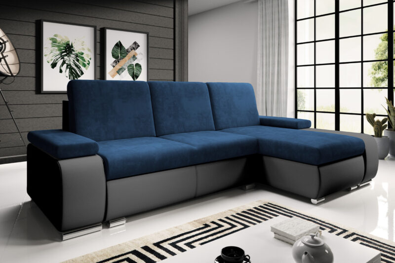 LADA rohová sedačka, Kronos 04/Madryt 1100 Sedačka LADA patrí medzi menšie rohové sedačky. Jednoduché línie sedačky sú doplnené elegantným zaoblením a štýlovými lesklými nožičkami. Kombinácia látok a farieb umocňuje celkový vzhľad a dodáva mu jedinečnosť. Vyššie opierky chrba zaručia pohodlné sedenie.Sedačka maximálne využíva priestor, čo ocení každý majiteľ. V spodnej časti nájdete 2 praktické úložné priestory s rozmerom 130 x 63 x 21 cm a 131 x 61x 21 cm. Za pomoci mechanizmu MOSS, získate praktickú ložnú plochu s rozmerom 140 x 203 cm, vhodnú na príležitostné spanie.Pohodlie pri oddychu a leňošení zaručí kombinácia bonellovej pružiny a PUR peny typu T30. Sedačka je čalúnená kombináciou eko-kože Madryt 1100 a látky Kronos 04. Prevedenie nôh sedačky je metal chrom, ich výška je 5 cm.Celkové rozmery (š/v/h): 255 x 90 x 144 cm. Výška bez opierok je 75 cm, hĺbka sedenia je 55 cm, výška sedenia je 42 cm. Prevedenie rohu je univerzálne, takže priamo na mieste si viete zvoliť sedačku s ľavým/pravým rohom.