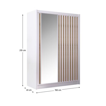 Šatníková skriňa s posuvnými dverami Ladder 150 v elegantnom prevedení biela/dub craft je ideálnym riešením pre moderné interiéry. Táto skriňa, značky KONDELA, ponúka praktické a estetické riešenie pre usporiadanie vášho oblečenia a doplnkov.