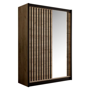 Šatníková skriňa s posuvnými dverami Ladder 150 v elegantnom prevedení dub craft a čierna je ideálnym riešením pre moderné interiéry. Táto skriňa ponúka praktické usporiadanie s dvoma sekciami, ktoré umožňujú efektívne využitie priestoru na uloženie oblečenia a doplnkov. Vďaka svojmu…