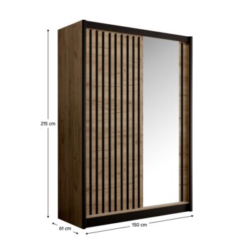 Šatníková skriňa s posuvnými dverami Ladder 150 v elegantnom prevedení dub craft a čierna je ideálnym riešením pre moderné interiéry. Táto skriňa ponúka praktické usporiadanie s dvoma sekciami, ktoré umožňujú efektívne využitie priestoru na uloženie oblečenia a doplnkov. Vďaka svojmu…