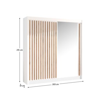 Šatníková skriňa s posuvnými dverami Ladder 203 v elegantnom prevedení biela/dub craft je ideálnym riešením pre moderné interiéry. Táto skriňa, patriaca do kategórie nábytku a šatníkových skríň, ponúka praktické využitie priestoru s rozmermi 215 cm na výšku, 203 cm na šírku a 61…