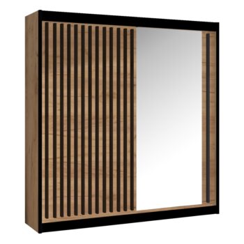 Šatníková skriňa s posuvnými dverami Ladder 203 v elegantnom prevedení dub craft a čierna je ideálnym riešením pre moderné interiéry. Táto skriňa, ktorá patrí do kategórie nábytku, lacných skríň a šatníkových skríň a organizérov, ponúka praktické využitie priestoru vďaka svojim rozmerom 215 cm…