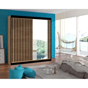 Šatníková skriňa s posuvnými dverami Ladder 203 v elegantnom prevedení dub craft a čierna je ideálnym riešením pre moderné interiéry. Táto skriňa, ktorá patrí do kategórie nábytku, lacných skríň a šatníkových skríň a organizérov, ponúka praktické využitie priestoru vďaka svojim rozmerom 215 cm…