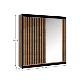 Šatníková skriňa s posuvnými dverami Ladder 203 v elegantnom prevedení dub craft a čierna je ideálnym riešením pre moderné interiéry. Táto skriňa, ktorá patrí do kategórie nábytku, lacných skríň a šatníkových skríň a organizérov, ponúka praktické využitie priestoru vďaka svojim rozmerom 215 cm…