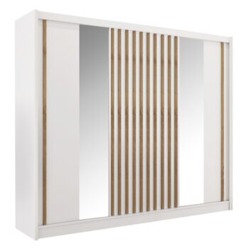 Šatníková skriňa s posuvnými dverami Ladder 250 v elegantnom prevedení biela/dub craft je ideálnym riešením pre moderné interiéry. Táto priestranná skriňa s rozmermi 250 cm na šírku, 215 cm na výšku a 61 cm do hĺbky ponúka dostatok úložného priestoru pre vaše oblečenie a doplnky…