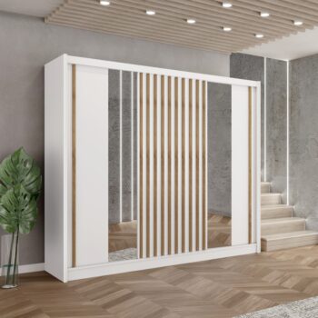 Šatníková skriňa s posuvnými dverami Ladder 250 v elegantnom prevedení biela/dub craft je ideálnym riešením pre moderné interiéry. Táto priestranná skriňa s rozmermi 250 cm na šírku, 215 cm na výšku a 61 cm do hĺbky ponúka dostatok úložného priestoru pre vaše oblečenie a doplnky…