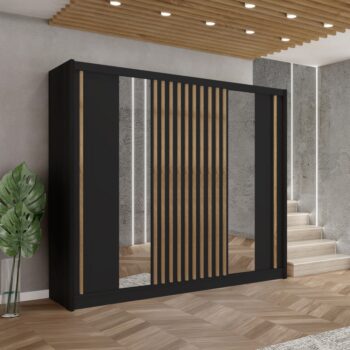 KONDELA Ladder 250 šatníková skriňa s posuvnými dverami čierna / dub craft - Image 3