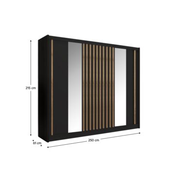 KONDELA Ladder 250 šatníková skriňa s posuvnými dverami čierna / dub craft - Image 5
