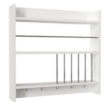 Praktická závesná polička LANA vhodná do kuchyne bude ozdobou nejednej domácnosti. Vyrobená je z kvalitného 18 mm LTD materiálu v bielom matnom prevedení. Je členená na viacero častí a to pomocou políc alebo chrómových tyčí, čo vám pomôžu jednoduchšie umiestnenie predmetov či dekorácii. Disponuje tiež praktickými háčikmi na zavesenie hrnčekov či iných predmetov.Rozmery: š75,6 x v72 x h14,5 cm.Dodávame v demonte. 