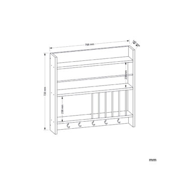 Praktická závesná polička LANA vhodná do kuchyne bude ozdobou nejednej domácnosti. Vyrobená je z kvalitného 18 mm LTD materiálu v bielom matnom prevedení. Je členená na viacero častí a to pomocou políc alebo chrómových tyčí, čo vám pomôžu jednoduchšie umiestnenie predmetov či dekorácii. Disponuje tiež praktickými háčikmi na zavesenie hrnčekov či iných predmetov.Rozmery: š75,6 x v72 x h14,5 cm.Dodávame v demonte. 