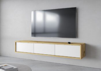 Televízny stolík LANNY vás zaujme svojimi jednoduchými líniami, atraktívnymi a moderným prevedením. Je vhodný do moderných obývacích priestorov.TV stolík je vyrobený z kvalitných LTD dosiek, ktoré sa jednoducho udržiavajú. TV stolík diposnuje tromi výklopnými priehradkami.Farba: dub Artisan, biela.Rozmery:šírka: 180 cmvýška: 32 cmhĺbka: 36 cmDodávame v demontovanom stave. 