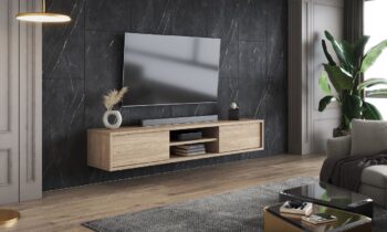 Televízny stolík LANNY vás zaujme svojimi jednoduchými líniami, atraktívnymi a moderným prevedením. Je vhodný do moderných obývacích priestorov.TV stolík je vyrobený z kvalitných LTD dosiek, ktoré sa jednoducho udržiavajú. TV stolík diposnuje dvomi výklopnými priehradkami a dvomi otvorenými priehradkami.Farba: dub.Rozmery:šírka: 180 cmvýška: 32 cmhĺbka: 36 cmDodávame v demontovanom stave. 