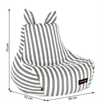 Sedací vak LAPIN so zábavnými uškami v hornej časti Vám ponúka priestor pre úplný relax. Jeho rozmery sú (ŠxHxV): 50x72x75 cm. Vyplnený je EPS (polystyrénové guľôčky) s objemom výplne 150 litrov a možnosťou pridávať a odoberať guľôčky vďaka zipsu, ktorým disponuje. Jeho nosnosť je až do 90 kg. Vak…