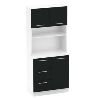 Vneste do svojho domova poriadok a štýl s trojdverovým kredencem LASET NEW! Tento elegantný kus nábytku je vyrobený z laminovanej DTD s hrúbkou 1,6 cm a vyniká modernou kombináciou bielej a čiernej farby, ktorá priestoru dodá sviežosť a súčasný vzhľad.…