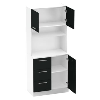 Vneste do svojho domova poriadok a štýl s trojdverovým kredencem LASET NEW! Tento elegantný kus nábytku je vyrobený z laminovanej DTD s hrúbkou 1,6 cm a vyniká modernou kombináciou bielej a čiernej farby, ktorá priestoru dodá sviežosť a súčasný vzhľad.…