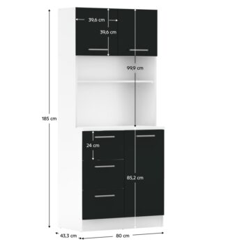 Vneste do svojho domova poriadok a štýl s trojdverovým kredencem LASET NEW! Tento elegantný kus nábytku je vyrobený z laminovanej DTD s hrúbkou 1,6 cm a vyniká modernou kombináciou bielej a čiernej farby, ktorá priestoru dodá sviežosť a súčasný vzhľad.…