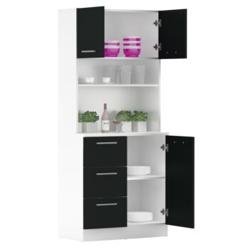 Vneste do svojho domova poriadok a štýl s trojdverovým kredencem LASET NEW! Tento elegantný kus nábytku je vyrobený z laminovanej DTD s hrúbkou 1,6 cm a vyniká modernou kombináciou bielej a čiernej farby, ktorá priestoru dodá sviežosť a súčasný vzhľad.…