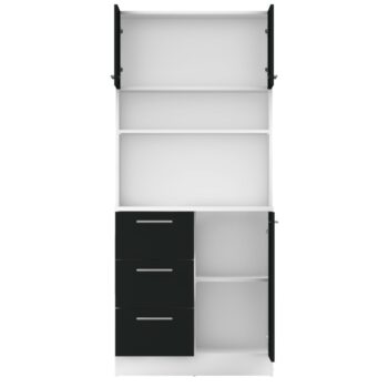 Vneste do svojho domova poriadok a štýl s trojdverovým kredencem LASET NEW! Tento elegantný kus nábytku je vyrobený z laminovanej DTD s hrúbkou 1,6 cm a vyniká modernou kombináciou bielej a čiernej farby, ktorá priestoru dodá sviežosť a súčasný vzhľad.…