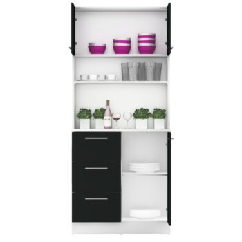 Vneste do svojho domova poriadok a štýl s trojdverovým kredencem LASET NEW! Tento elegantný kus nábytku je vyrobený z laminovanej DTD s hrúbkou 1,6 cm a vyniká modernou kombináciou bielej a čiernej farby, ktorá priestoru dodá sviežosť a súčasný vzhľad.…