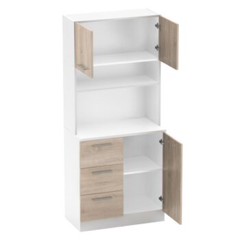 Vneste do svojho domova poriadok a štýl s trojdverovým kredencem LASET NEW! Tento elegantný kus nábytku je vyrobený z laminovanej DTD s hrúbkou 1,6 cm a vyniká modernou kombináciou bielej a dub sonoma farby, ktorá priestoru dodá sviežosť a súčasný…
