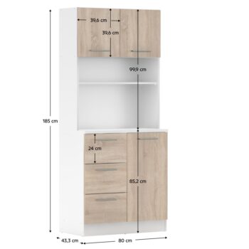 Vneste do svojho domova poriadok a štýl s trojdverovým kredencem LASET NEW! Tento elegantný kus nábytku je vyrobený z laminovanej DTD s hrúbkou 1,6 cm a vyniká modernou kombináciou bielej a dub sonoma farby, ktorá priestoru dodá sviežosť a súčasný…