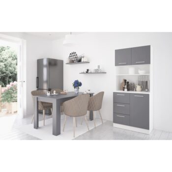 Vneste do svojho domova poriadok a štýl s trojdverovým kredencem LASET NEW! Tento elegantný kus nábytku je vyrobený z laminovanej DTD s hrúbkou 1,6 cm a vyniká modernou kombináciou bielej a grafitovej farby, ktorá priestoru dodá sviežosť a súčasný…