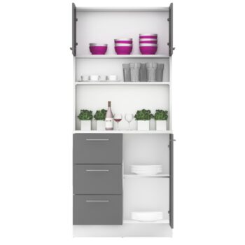 Vneste do svojho domova poriadok a štýl s trojdverovým kredencem LASET NEW! Tento elegantný kus nábytku je vyrobený z laminovanej DTD s hrúbkou 1,6 cm a vyniká modernou kombináciou bielej a grafitovej farby, ktorá priestoru dodá sviežosť a súčasný…