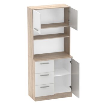 Vneste do svojho domova poriadok a štýl s trojdverovým kredencem LASET NEW! Tento elegantný kus nábytku je vyrobený z laminovanej DTD s hrúbkou 1,6 cm a vyniká modernou kombináciou dub sonoma a bielej farby, ktorá priestoru dodá sviežosť a súčasný…