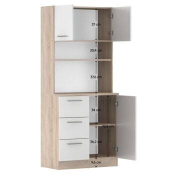 Vneste do svojho domova poriadok a štýl s trojdverovým kredencem LASET NEW! Tento elegantný kus nábytku je vyrobený z laminovanej DTD s hrúbkou 1,6 cm a vyniká modernou kombináciou dub sonoma a bielej farby, ktorá priestoru dodá sviežosť a súčasný…